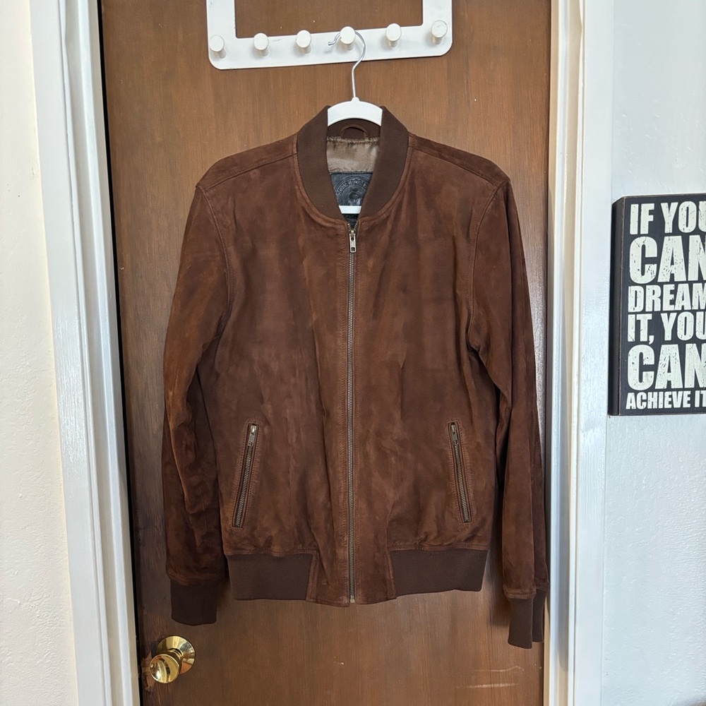 Men’s Genuine Suede Bomber Jacket – Baseball / Varsity-Inspired – XS - Brown